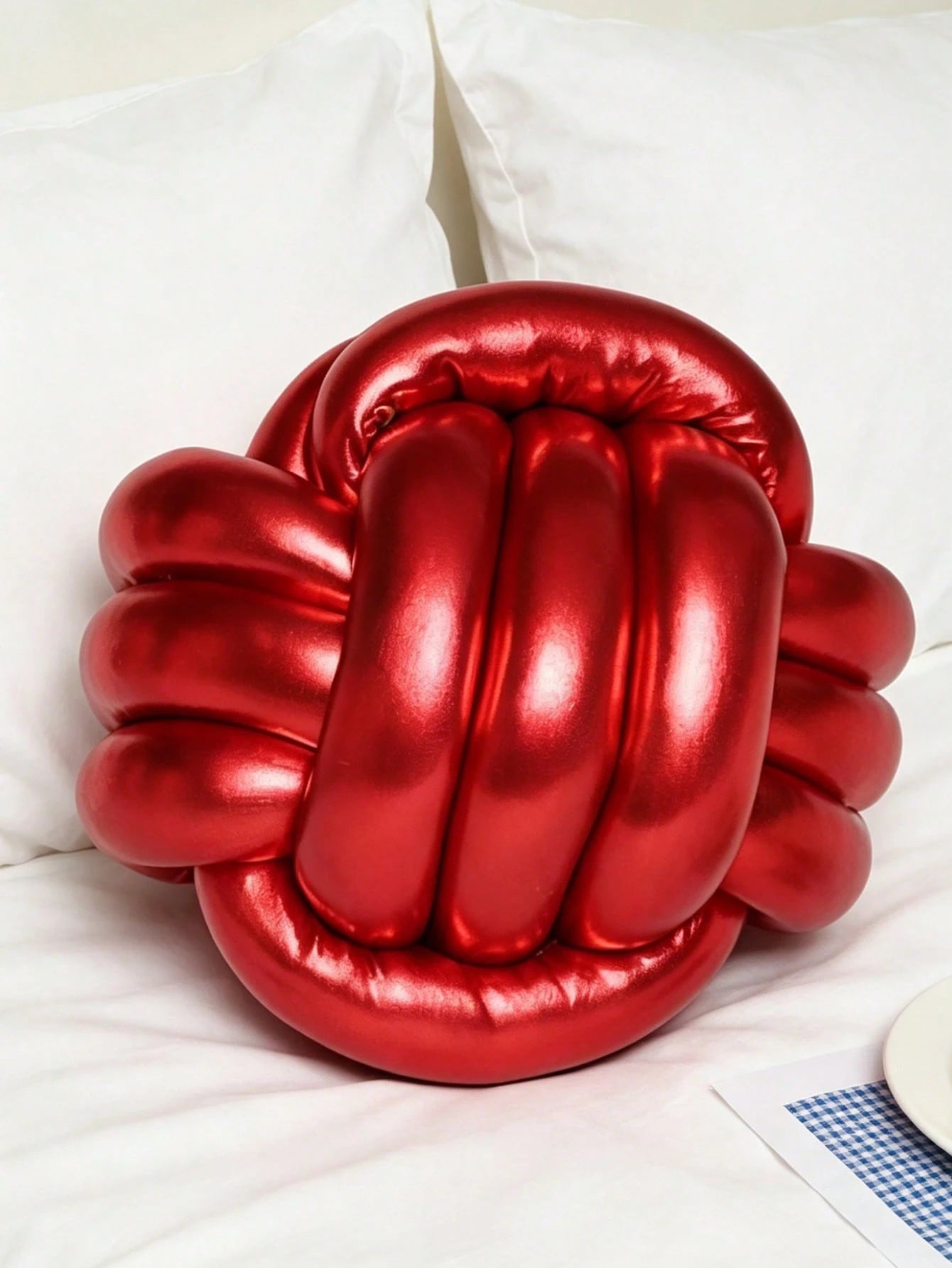 1pc Glossy Handmade Knotted Ball Throw Pillow, Decorative Cushion Suitable For Sofa, Bedroom, Luxury Home Decor, Gold