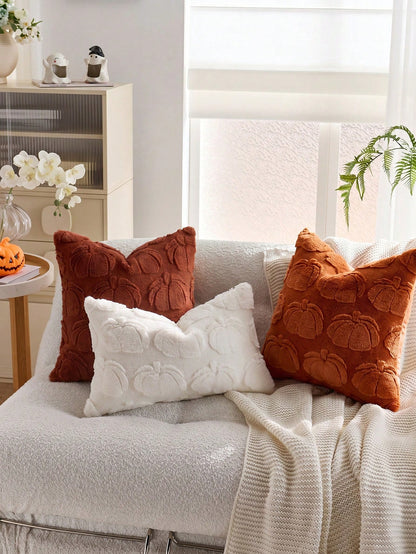 1pc Halloween Caramel Pumpkin Decorative Throw Pillow Cover, Reverse Dutch Velvet Fabric, Square Cushion Cover, Holiday Home Pillowcase Decor, Soft Comfortable Velvet Fabric, Modern Decorative Sofa, H