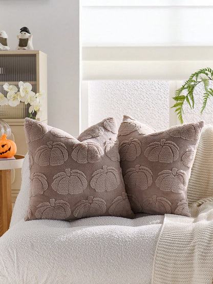 1pc Halloween Caramel Pumpkin Decorative Throw Pillow Cover, Reverse Dutch Velvet Fabric, Square Cushion Cover, Holiday Home Pillowcase Decor, Soft Comfortable Velvet Fabric, Modern Decorative Sofa, H