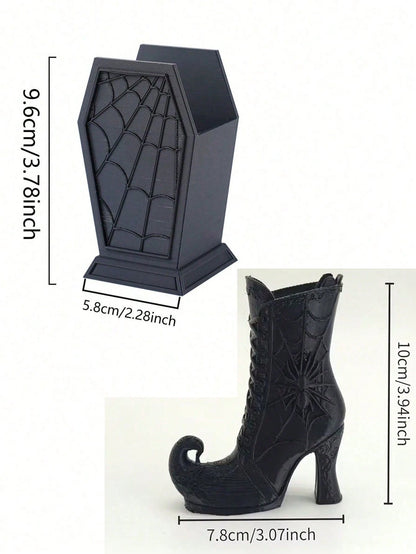 1pc Halloween Spider Web Storage Rack, Multi-Functional Makeup Brush Holder, Freestanding Desktop Organizer, Coffin Shaped Desktop Makeup Brush Holder, Suitable For Vanity Or Office Decor, Halloween A