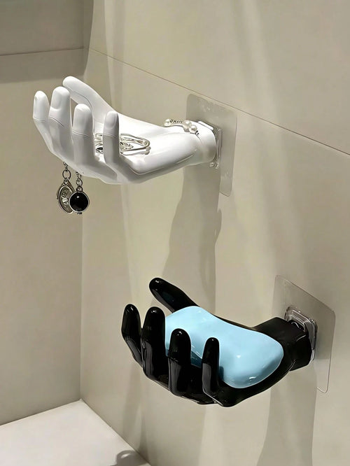 1pc Hand-Shaped Holder Rack, Creative Palm Design Wall Mount Jewelry Organizer, Soap Dish, Suitable For Bathroom, Bedroom, Vanity