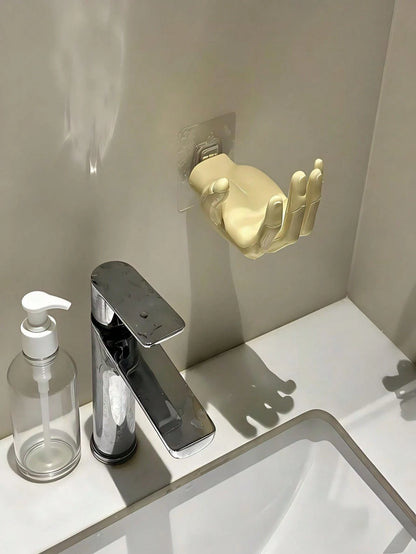 1pc Hand-Shaped Holder Rack, Creative Palm Design Wall Mount Jewelry Organizer, Soap Dish, Suitable For Bathroom, Bedroom, Vanity