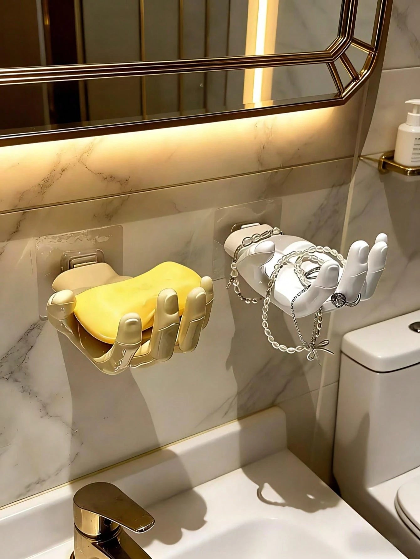 1pc Hand-Shaped Holder Rack, Creative Palm Design Wall Mount Jewelry Organizer, Soap Dish, Suitable For Bathroom, Bedroom, Vanity