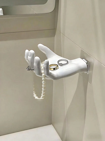 1pc Hand-Shaped Holder Rack, Creative Palm Design Wall Mount Jewelry Organizer, Soap Dish, Suitable For Bathroom, Bedroom, Vanity