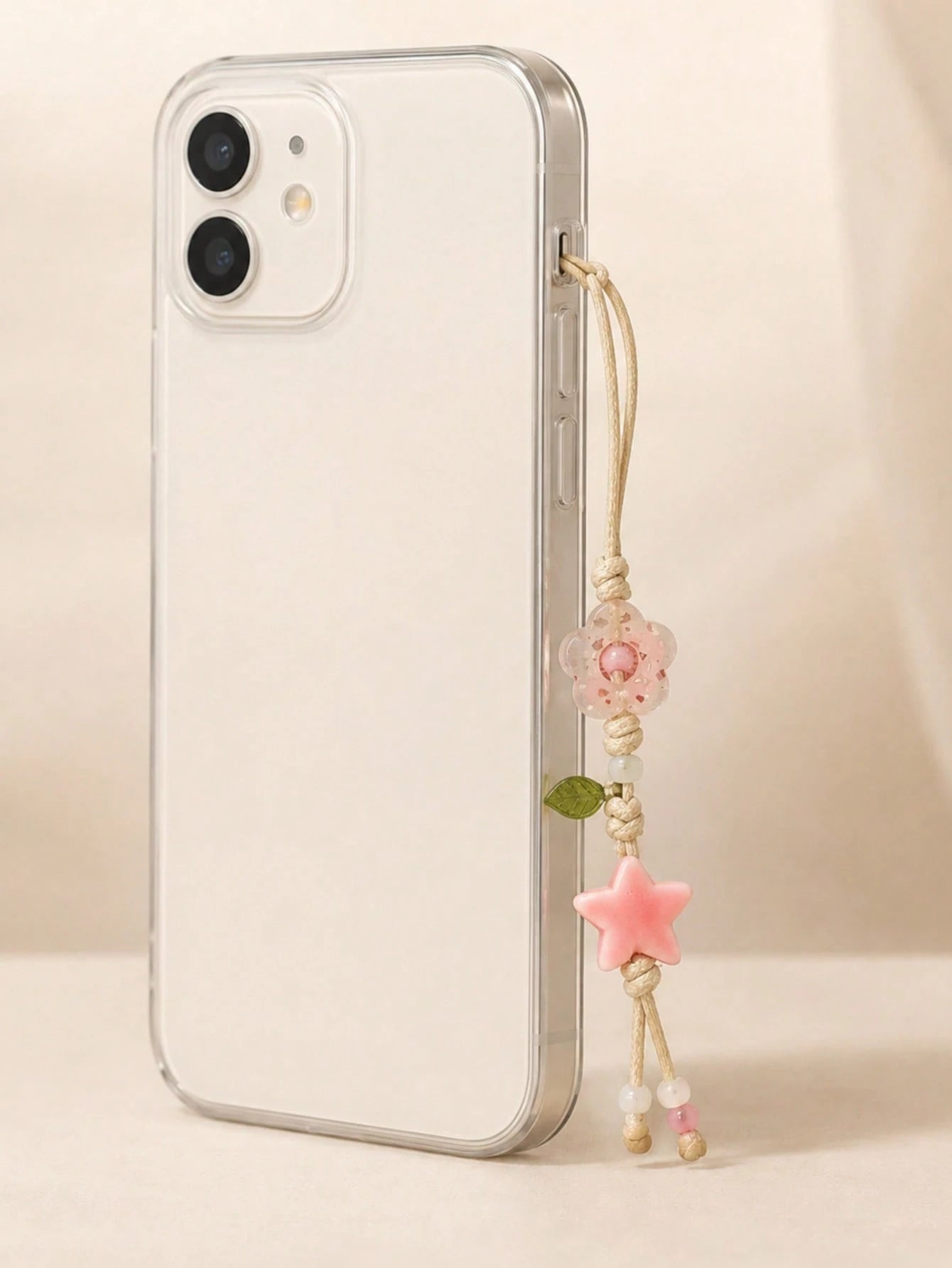1pc Handmade Ceramic Flower & Star Phone Lanyard, Handwoven Ceramic Beaded Phone Strap, Unique Niche Mori Style Bag/Car Key Charm, Cute Small Item (Actual Size May Slightly Differ From Photo Due To Sh