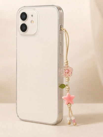 1pc Handmade Ceramic Flower & Star Phone Lanyard, Handwoven Ceramic Beaded Phone Strap, Unique Niche Mori Style Bag/Car Key Charm, Cute Small Item (Actual Size May Slightly Differ From Photo Due To Sh