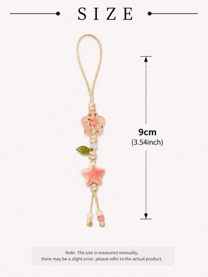 1pc Handmade Ceramic Flower & Star Phone Lanyard, Handwoven Ceramic Beaded Phone Strap, Unique Niche Mori Style Bag/Car Key Charm, Cute Small Item (Actual Size May Slightly Differ From Photo Due To Sh