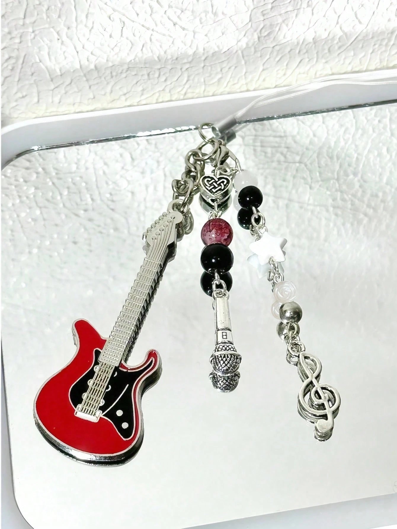 1pc Handmade Guitar Note Beaded Keychain, Minimalist Girly Ins Style Phone Charm, Cute Accessory For Daily Use By Women