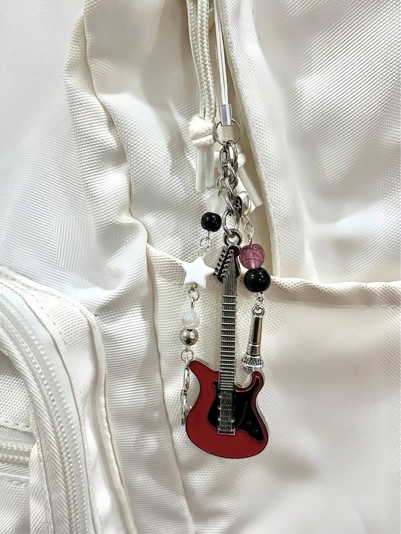 1pc Handmade Guitar Note Beaded Keychain, Minimalist Girly Ins Style Phone Charm, Cute Accessory For Daily Use By Women