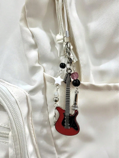 1pc Handmade Guitar Note Beaded Keychain, Minimalist Girly Ins Style Phone Charm, Cute Accessory For Daily Use By Women