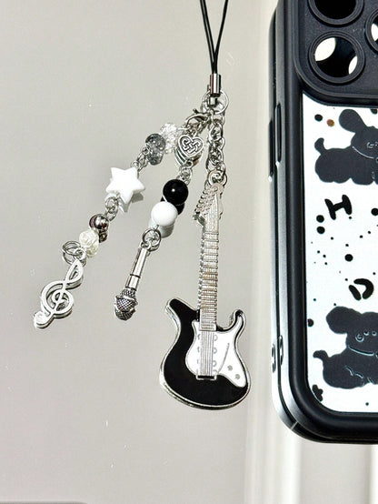 1pc Handmade Guitar Note Beaded Keychain, Minimalist Girly Ins Style Phone Charm, Cute Accessory For Daily Use By Women
