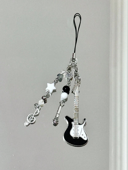 1pc Handmade Guitar Note Beaded Keychain, Minimalist Girly Ins Style Phone Charm, Cute Accessory For Daily Use By Women
