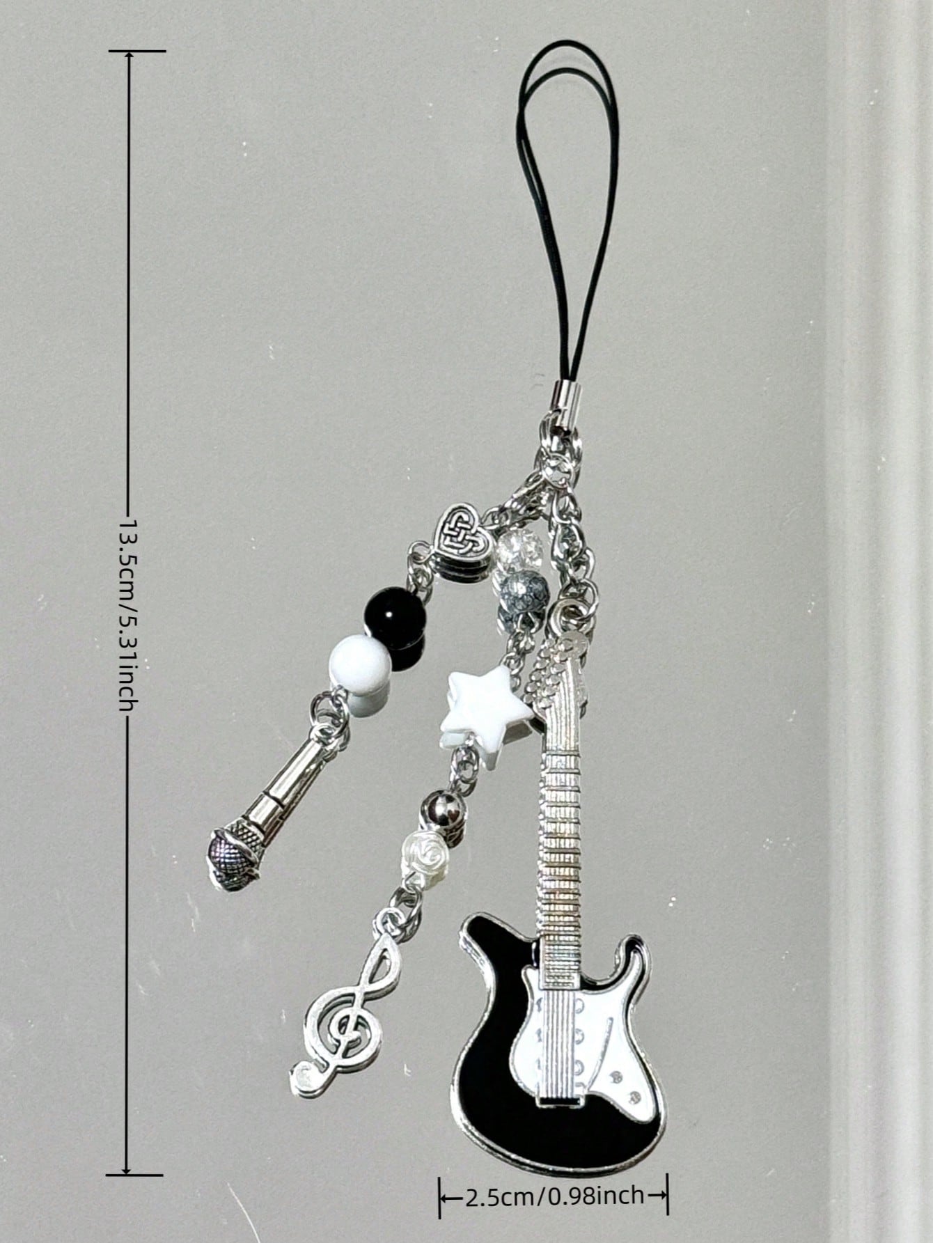 1pc Handmade Guitar Note Beaded Keychain, Minimalist Girly Ins Style Phone Charm, Cute Accessory For Daily Use By Women