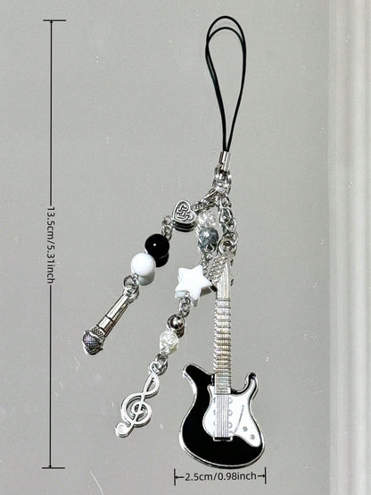 1pc Handmade Guitar Note Beaded Keychain, Minimalist Girly Ins Style Phone Charm, Cute Accessory For Daily Use By Women