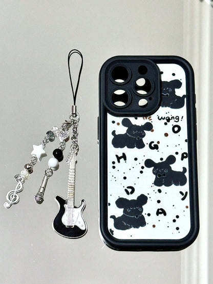 1pc Handmade Guitar Note Beaded Keychain, Minimalist Girly Ins Style Phone Charm, Cute Accessory For Daily Use By Women