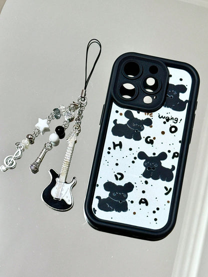 1pc Handmade Guitar Note Beaded Keychain, Minimalist Girly Ins Style Phone Charm, Cute Accessory For Daily Use By Women