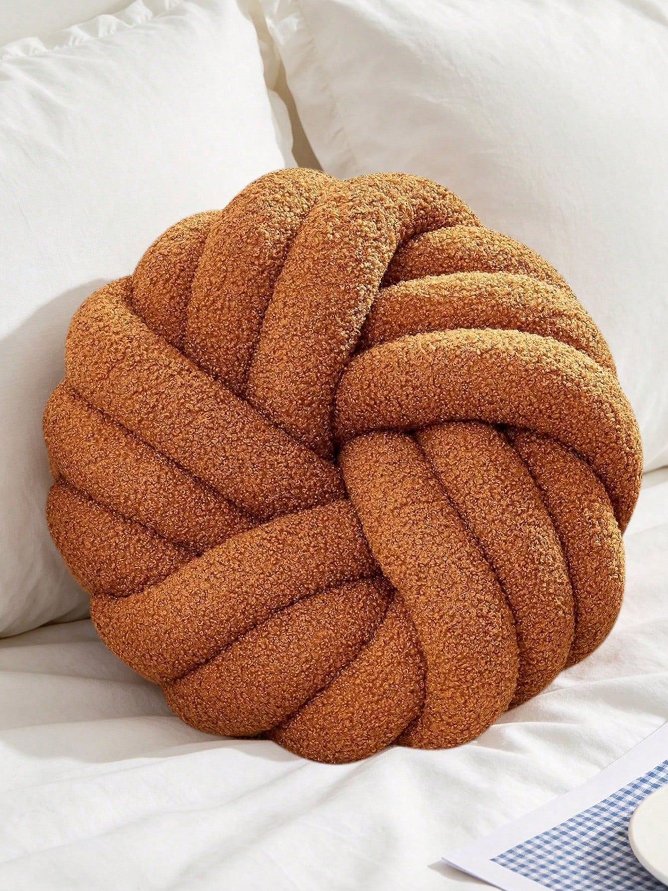 1pc Handmade Woven 3-Strand Round Cushion Pillow, Decorative Atmosphere Pillow, Suitable For Living Room Sofa, Bedroom Bed, 2 Sizes Available, Small Size Is Very Small, Please Check Size Chart Careful
