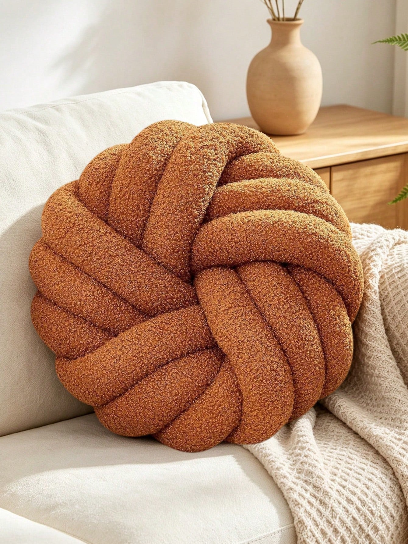 1pc Handmade Woven 3-Strand Round Cushion Pillow, Decorative Atmosphere Pillow, Suitable For Living Room Sofa, Bedroom Bed, 2 Sizes Available, Small Size Is Very Small, Please Check Size Chart Careful
