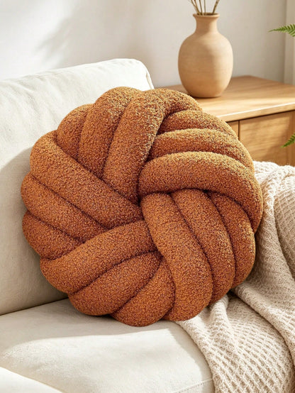 1pc Handmade Woven 3-Strand Round Cushion Pillow, Decorative Atmosphere Pillow, Suitable For Living Room Sofa, Bedroom Bed, 2 Sizes Available, Small Size Is Very Small, Please Check Size Chart Careful