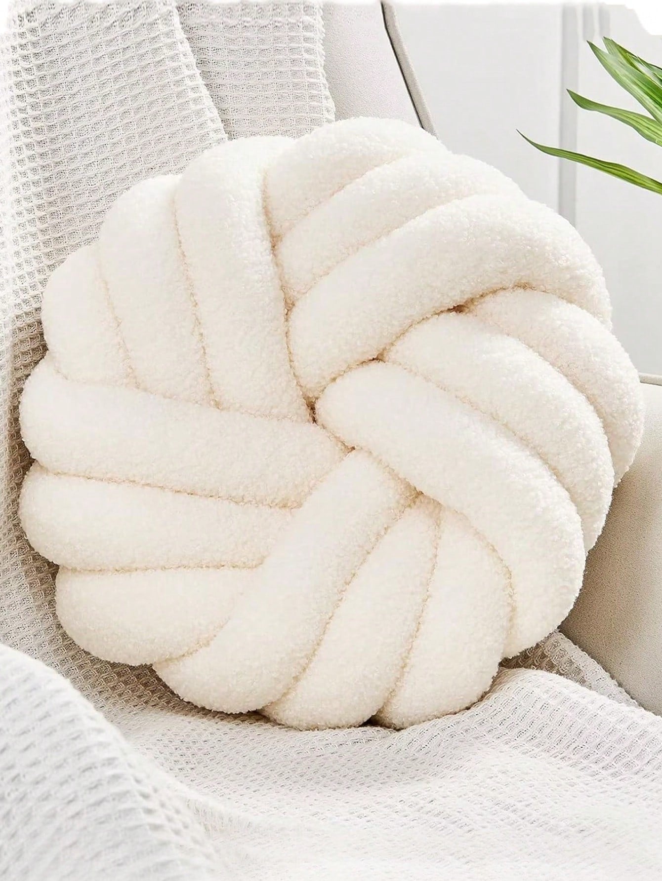 1pc Handmade Woven 3-Strand Round Cushion Pillow, Decorative Atmosphere Pillow, Suitable For Living Room Sofa, Bedroom Bed, 2 Sizes Available, Small Size Is Very Small, Please Check Size Chart Careful