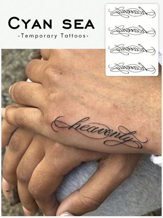 1pc Handwritten "Heavenly" Pattern Temporary Tattoo Sticker, With A Realistic Tattoo Design. Suitable For Daily Travel, Music Festivals, Games, Graduation Gifts. Lasts For 3-5 Days.