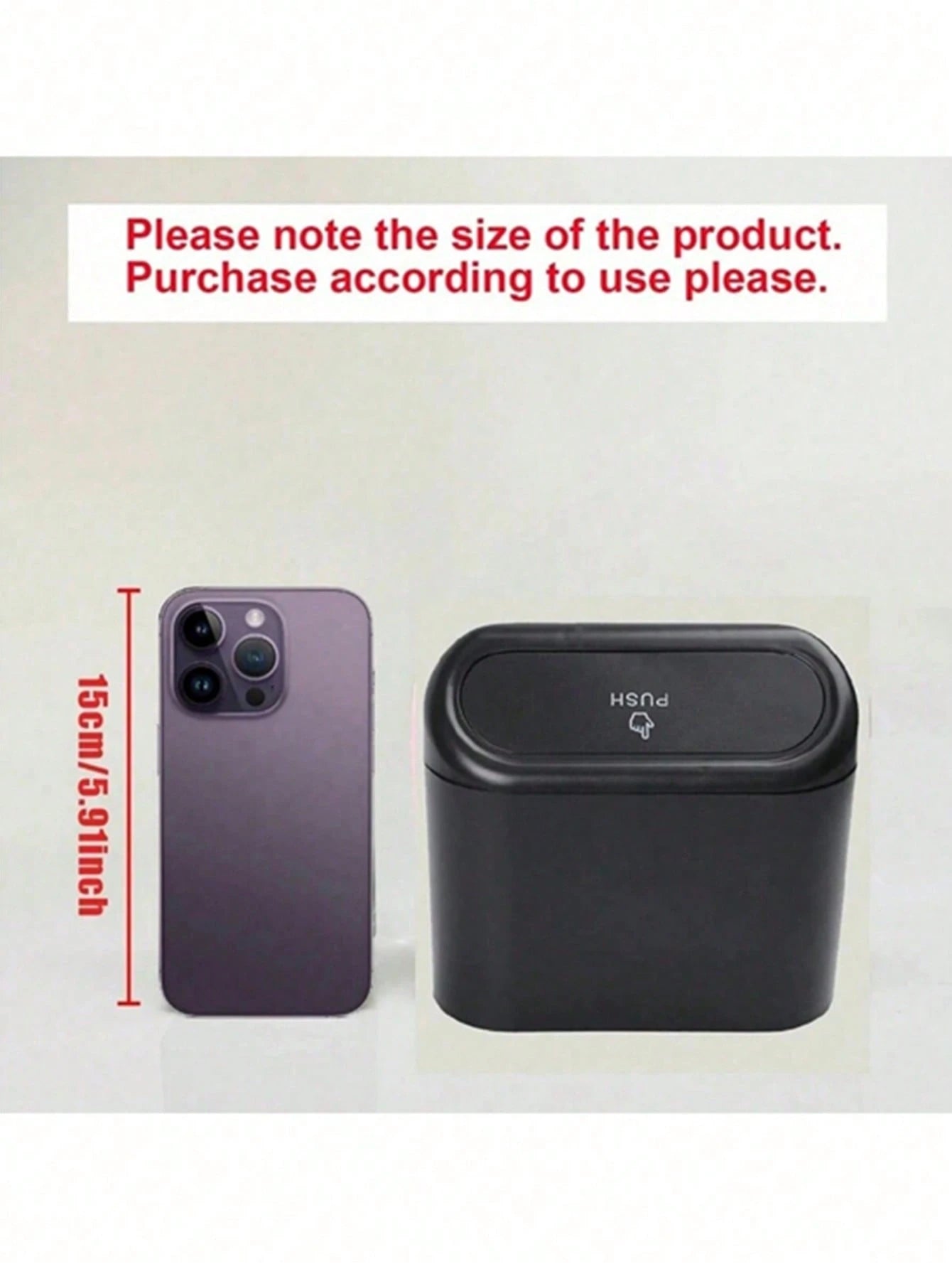 1pc Hanging Bowknot Car Garbage Can, Dust Box Storage Box Black ABS Square Stamping Trash Can, Waterproof Garbage Bin
