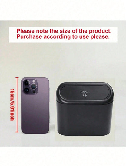 1pc Hanging Bowknot Car Garbage Can, Dust Box Storage Box Black ABS Square Stamping Trash Can, Waterproof Garbage Bin