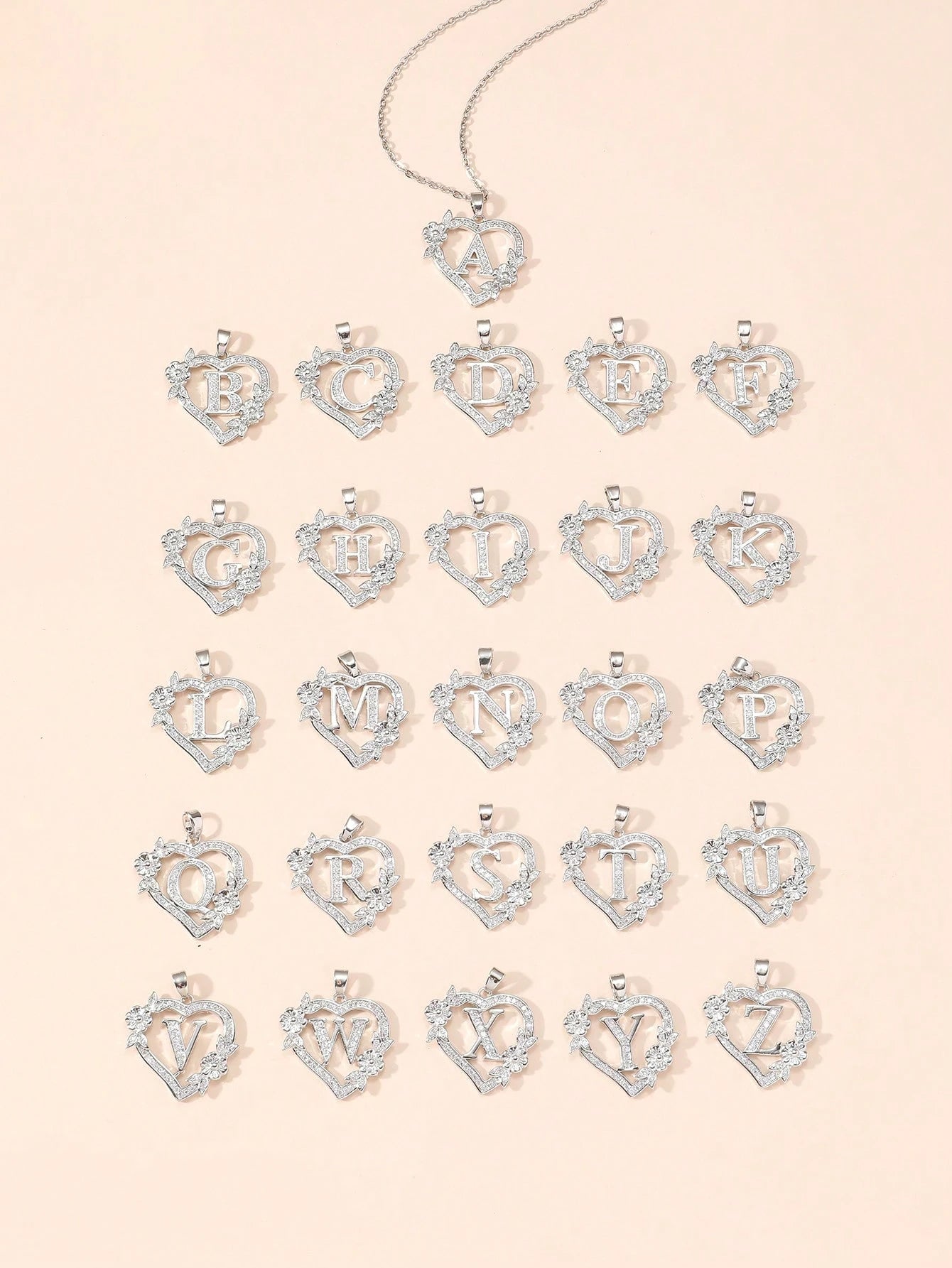 1pc Heart Flower Letter Necklace, Personalized Heart Flower 26 Letter Pendant Necklace, Suitable As Birthday Gift For Girls