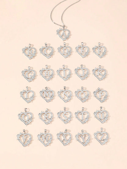 1pc Heart Flower Letter Necklace, Personalized Heart Flower 26 Letter Pendant Necklace, Suitable As Birthday Gift For Girls