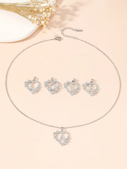 1pc Heart Flower Letter Necklace, Personalized Heart Flower 26 Letter Pendant Necklace, Suitable As Birthday Gift For Girls