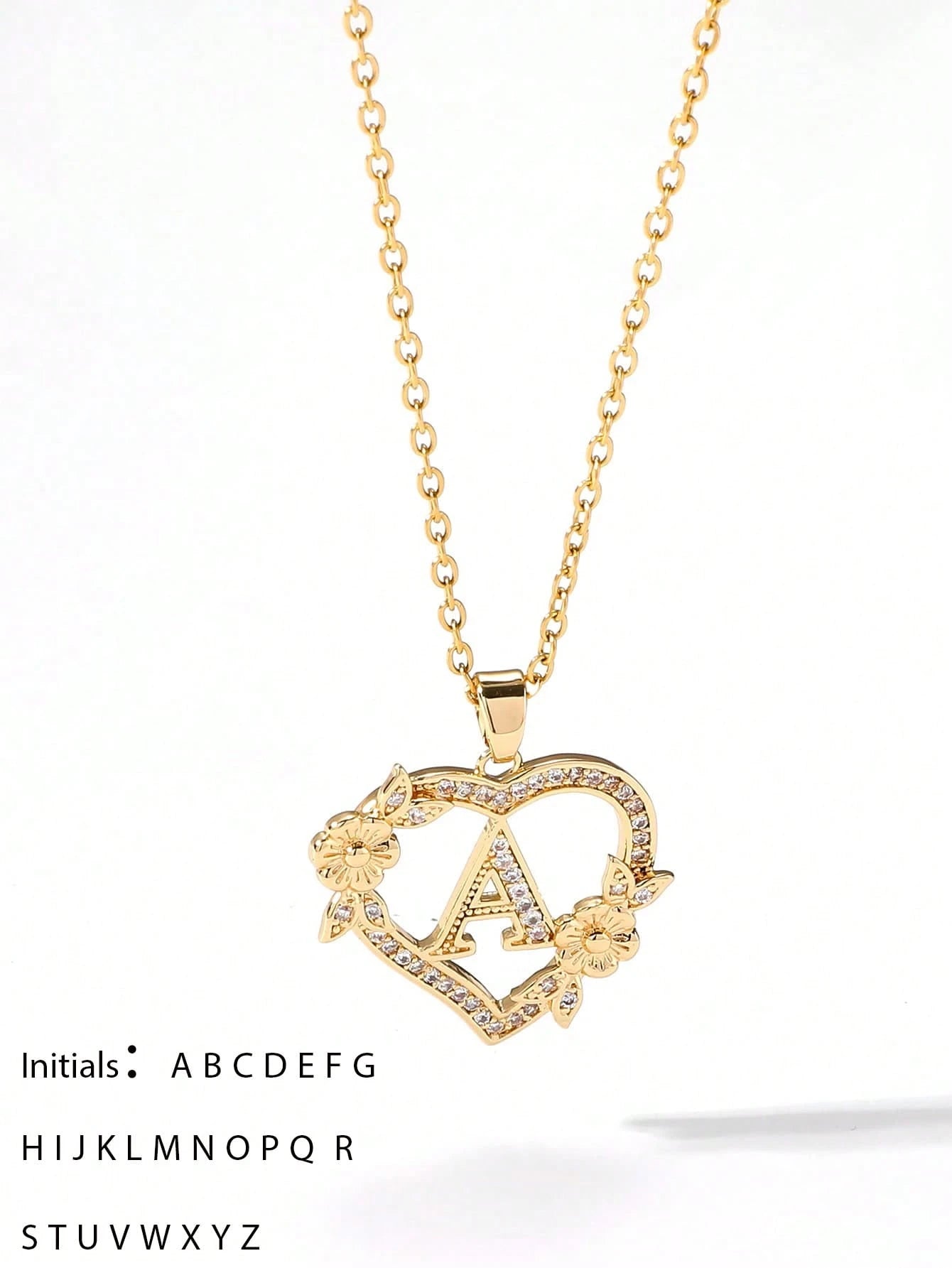 1pc Heart Flower Letter Necklace, Personalized Heart Flower 26 Letter Pendant Necklace, Suitable As Birthday Gift For Girls