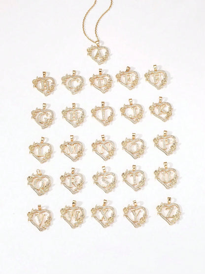 1pc Heart Flower Letter Necklace, Personalized Heart Flower 26 Letter Pendant Necklace, Suitable As Birthday Gift For Girls