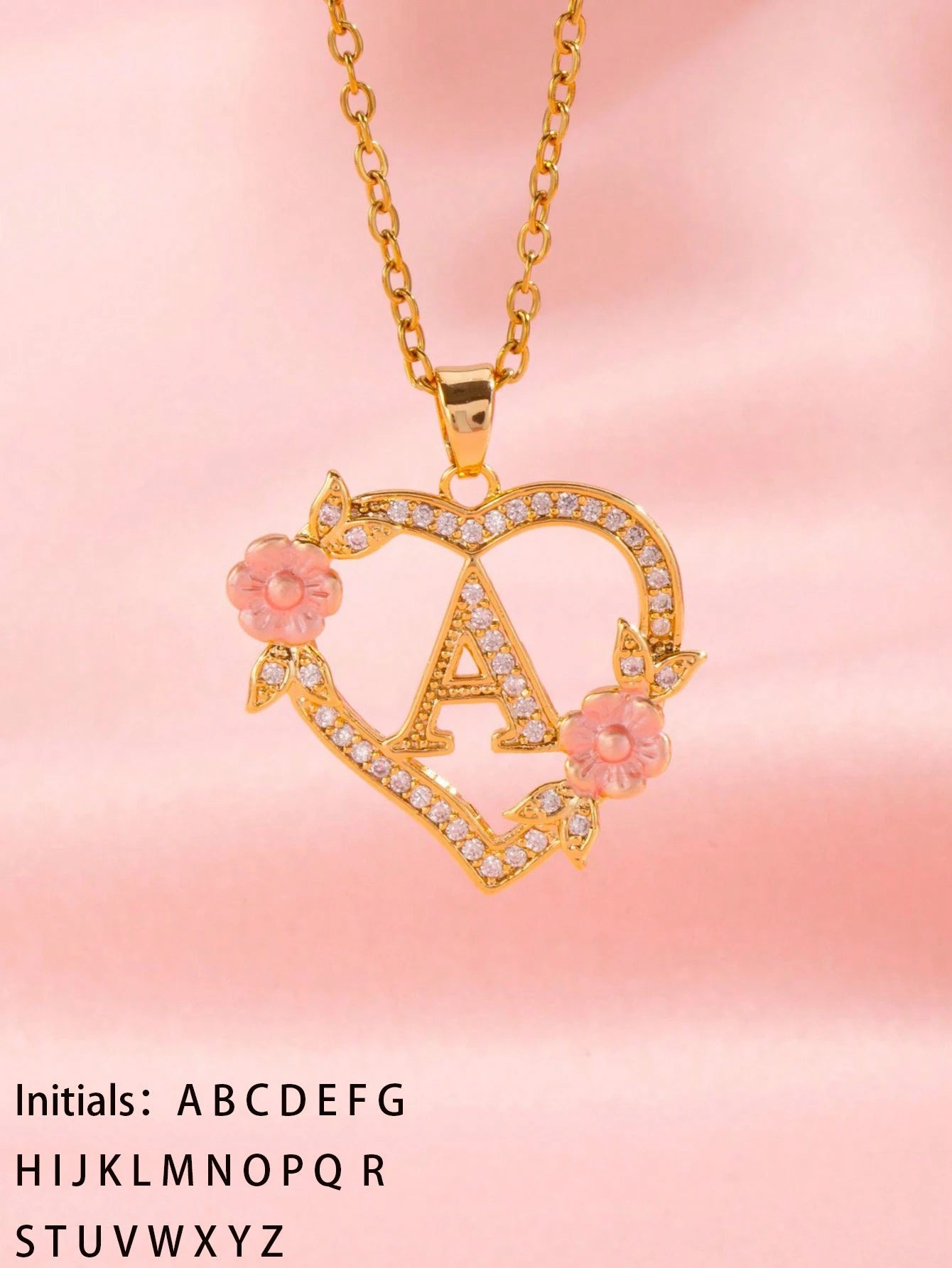 1pc Heart Flower Letter Necklace, Personalized Heart Flower 26 Letter Pendant Necklace, Suitable As Birthday Gift For Girls