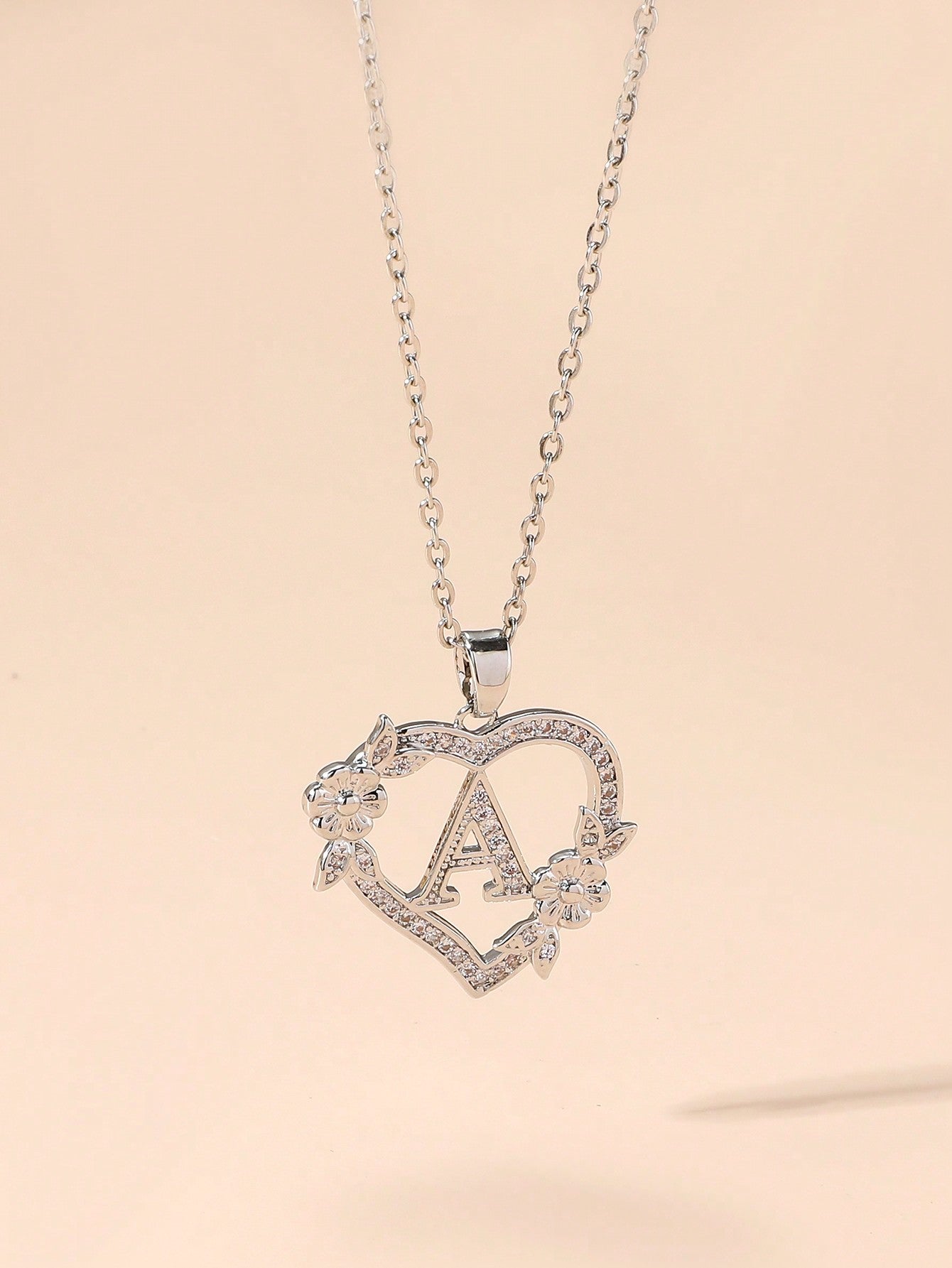 1pc Heart Flower Letter Necklace, Personalized Heart Flower 26 Letter Pendant Necklace, Suitable As Birthday Gift For Girls