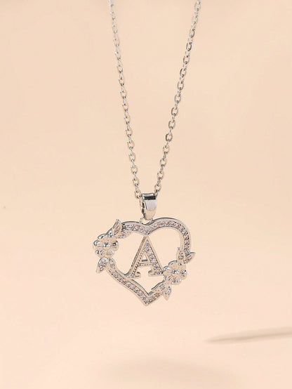 1pc Heart Flower Letter Necklace, Personalized Heart Flower 26 Letter Pendant Necklace, Suitable As Birthday Gift For Girls