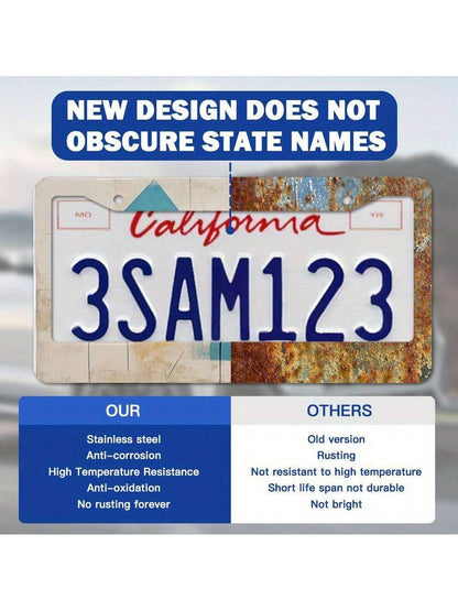 1pc Heavy Duty Metal License Plate Frame With Matthew 19:26 Bible Verse & Pink Cross- Christian Faith Design, Fit For US Cars, Durable Car Tag Holder, Sturdy Construction, Sleek Metallic Finish, Comp