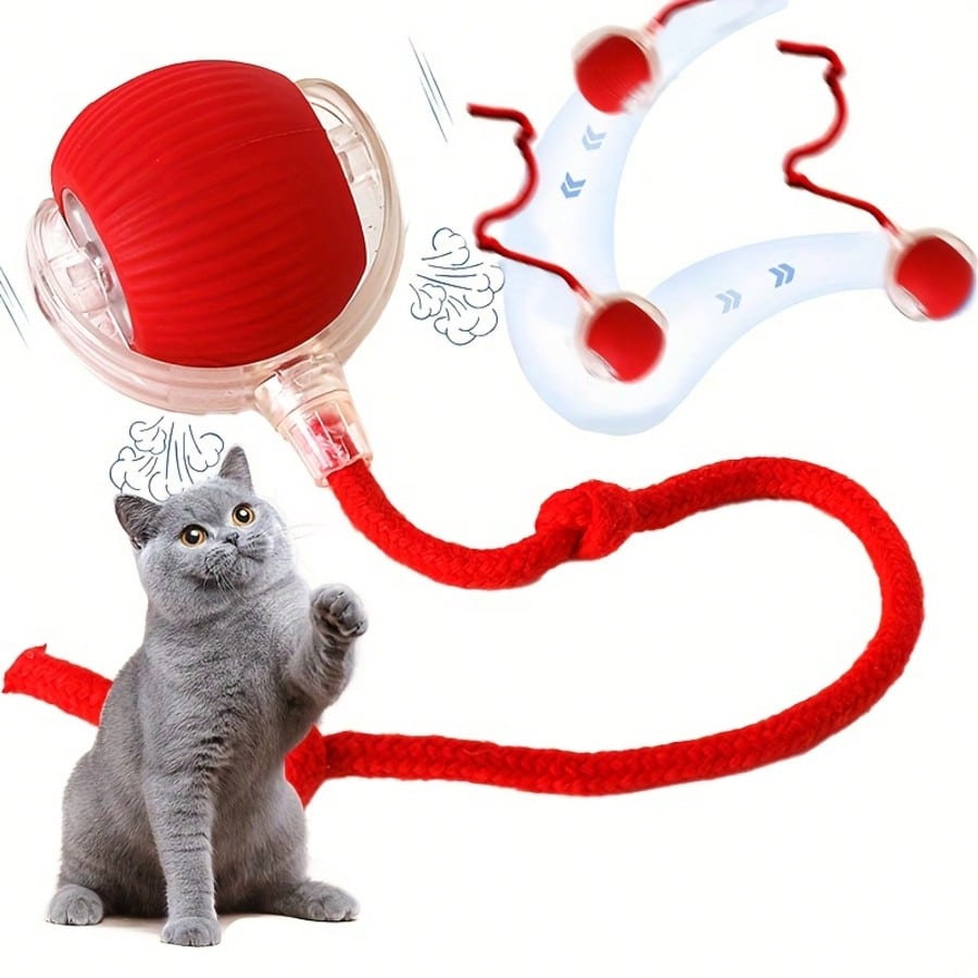 1pc Interactive Cat/Dog Toy Ball, Smart Moving Electric Cat Toy Ball, Suitable For Small/Medium/Large Cats Indoor Exercise, USB Rechargeable, Cat Toy Ball With Tail String