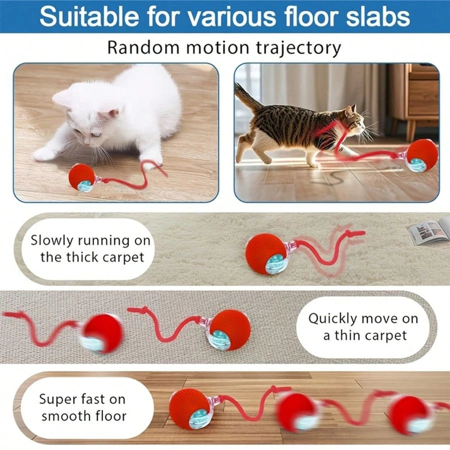 1pc Interactive Cat/Dog Toy Ball, Smart Moving Electric Cat Toy Ball, Suitable For Small/Medium/Large Cats Indoor Exercise, USB Rechargeable, Cat Toy Ball With Tail String