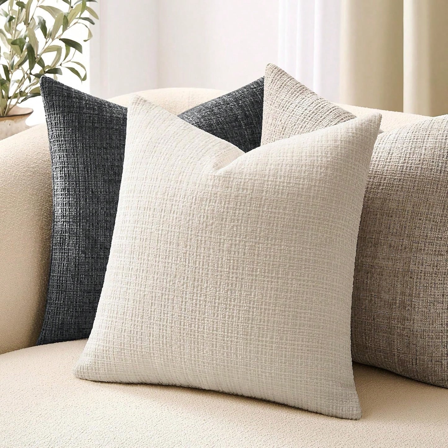 1pc Ivory Soft Texture Pillow Cover (Inner Pillow Not Included), Size 18x18 Inches, Cream Soft Velvet Decorative Neutral Beige Throw Pillow Case, Suitable For Sofa, Bed, Living Room, Bedroom, Farmhous