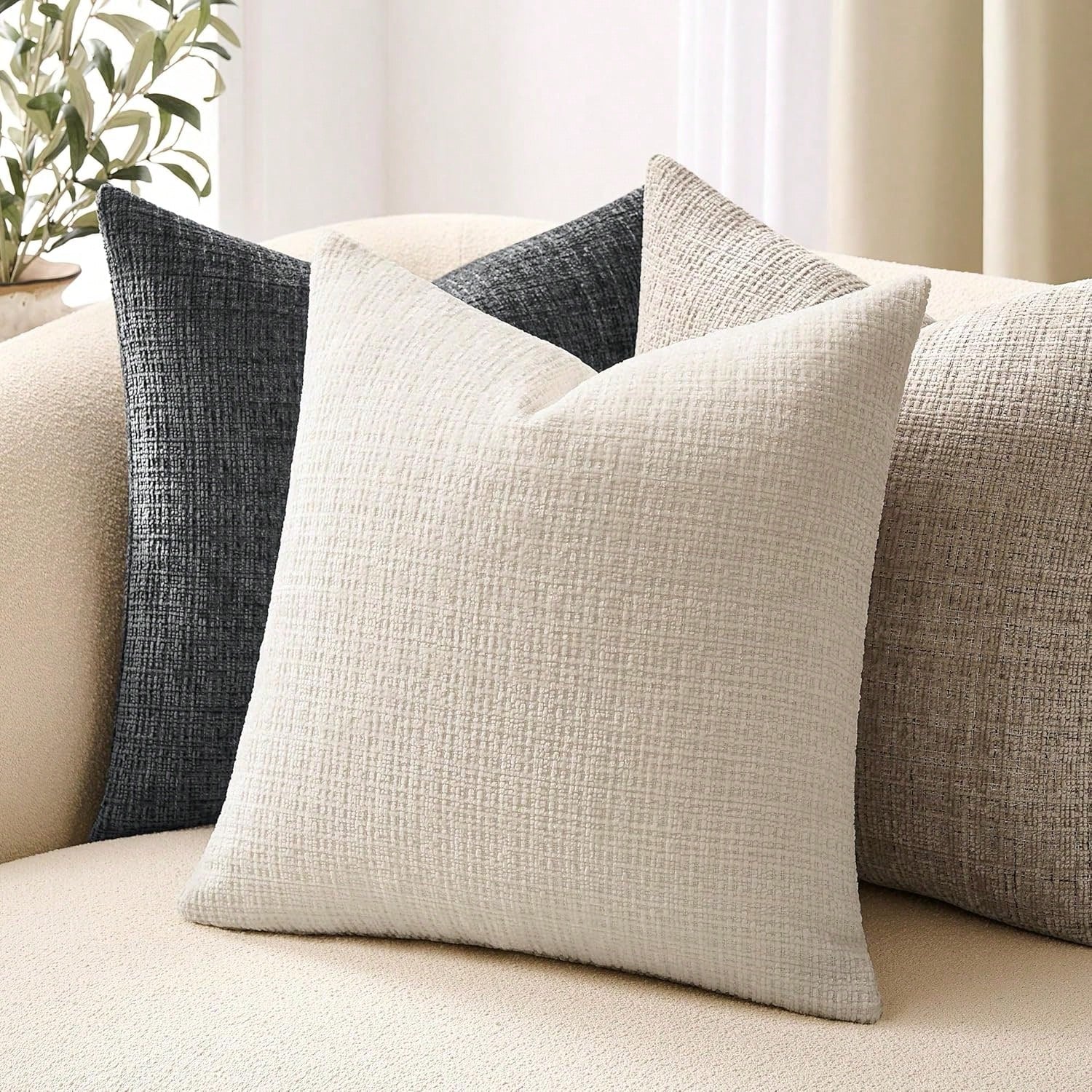 1pc Ivory Soft Texture Pillow Cover (Inner Pillow Not Included), Size 18x18 Inches, Cream Soft Velvet Decorative Neutral Beige Throw Pillow Case, Suitable For Sofa, Bed, Living Room, Bedroom, Farmhous