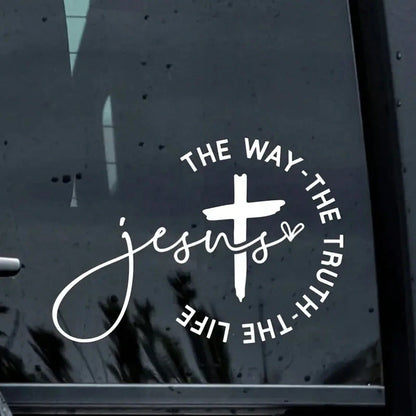 1pc Jesus Way Christian Car Sticker- Cross Design With "The Way, The Truth, The Life" Text- One-Time Vinyl Sticker- Fade-Resistant, Self-Adhesive, Multiple Colors Available- Mother's Day Gift, Car