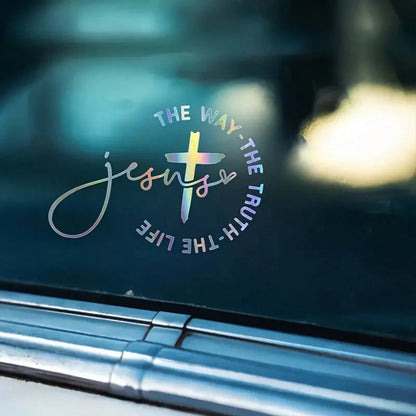 1pc Jesus Way Christian Car Sticker- Cross Design With "The Way, The Truth, The Life" Text- One-Time Vinyl Sticker- Fade-Resistant, Self-Adhesive, Multiple Colors Available- Mother's Day Gift, Car