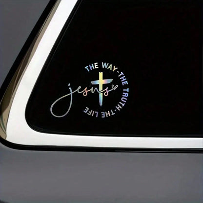1pc Jesus Way Christian Car Sticker- Cross Design With "The Way, The Truth, The Life" Text- One-Time Vinyl Sticker- Fade-Resistant, Self-Adhesive, Multiple Colors Available- Mother's Day Gift, Car