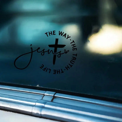 1pc Jesus Way Christian Car Sticker- Cross Design With "The Way, The Truth, The Life" Text- One-Time Vinyl Sticker- Fade-Resistant, Self-Adhesive, Multiple Colors Available- Mother's Day Gift, Car