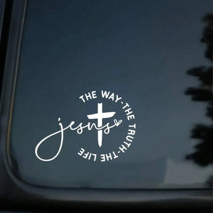 1pc Jesus Way Christian Car Sticker- Cross Design With "The Way, The Truth, The Life" Text- One-Time Vinyl Sticker- Fade-Resistant, Self-Adhesive, Multiple Colors Available- Mother's Day Gift, Car