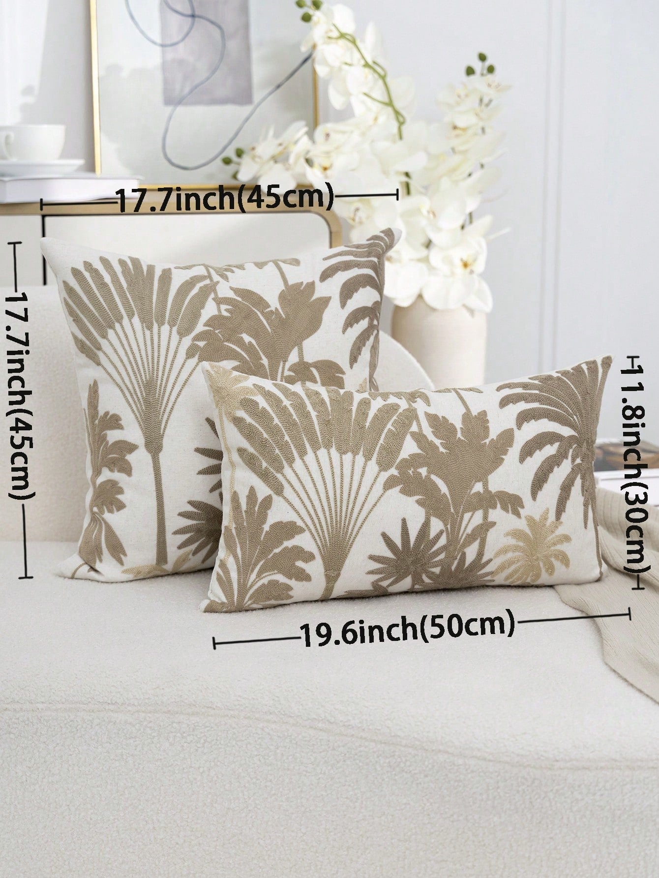 1pc Khaki Tropical Palm Plant Embroidered Pillowcase, Spring/Summer Fresh Plant Leaf Decorative Pillowcase, Suitable For Indoor Decoration, All-Season Pillowcase, Without Insert