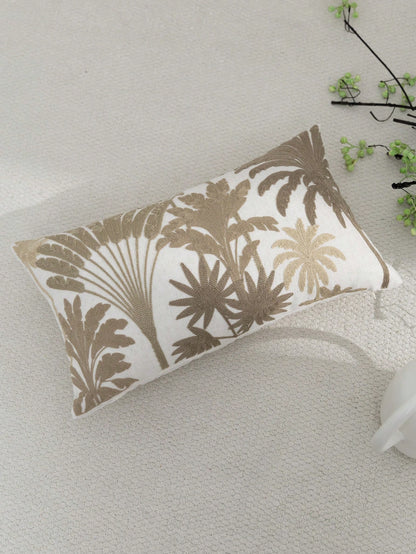 1pc Khaki Tropical Palm Plant Embroidered Pillowcase, Spring/Summer Fresh Plant Leaf Decorative Pillowcase, Suitable For Indoor Decoration, All-Season Pillowcase, Without Insert