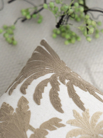 1pc Khaki Tropical Palm Plant Embroidered Pillowcase, Spring/Summer Fresh Plant Leaf Decorative Pillowcase, Suitable For Indoor Decoration, All-Season Pillowcase, Without Insert