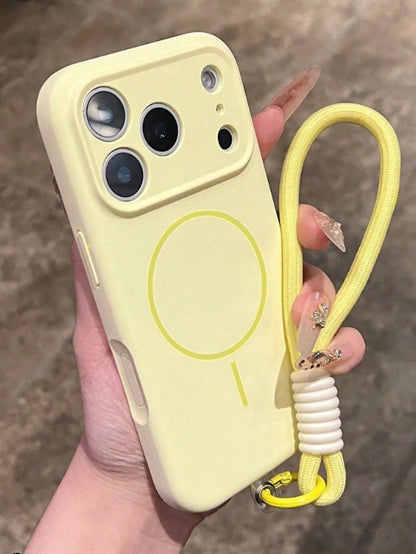 1pc Lanyard Style Minimalist Silicone Matte Liquid Magnetic Phone Case + Short Lanyard Strap Compatible With IPhone 17 Air 16 15 14 13 12 Pro Max Plus, Wireless Charging Soft Silicone Back Cover Offic