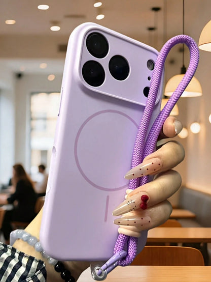 1pc Lanyard Style Minimalist Silicone Matte Liquid Magnetic Phone Case + Short Lanyard Strap Compatible With IPhone 17 Air 16 15 14 13 12 Pro Max Plus, Wireless Charging Soft Silicone Back Cover Offic